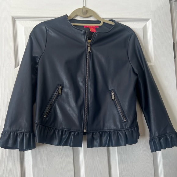 Blue vegan leather jacket with zipper petite medium - Picture 1 of 6